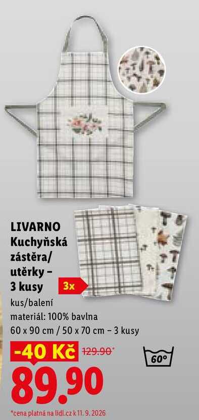 LIVARNO Kuchyňská zástěra/ utěrky - 3 kusy
