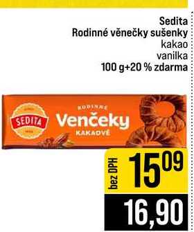 Sedita Rodinné věnečky sušenky kakao vanilka 100 g+20% zdarma