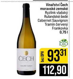 Vinařství Čech moravské zemské Ryzlink vlašský Rulandské šedé Cabernet Sauvignon Tramín červený Frankovka 0,75l