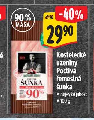 Kostelecké uzeniny Poctivá řemeslná šunka 100 g