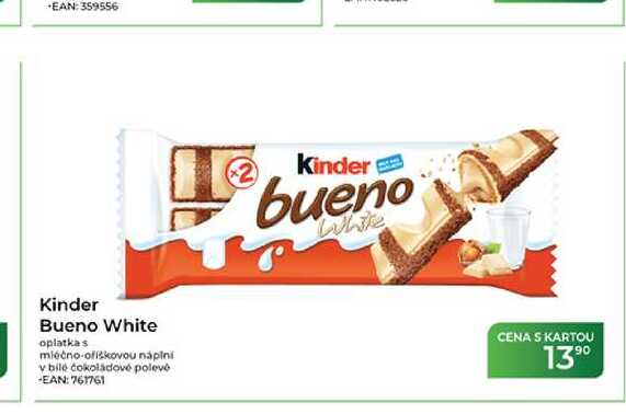 Kinder Bueno White oplatka s mléčno-oříškovou náplní v bílé čokoládové polevě