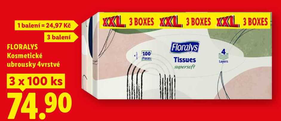 FLORALYS Kosmetické ubrousky. 4vrstvé 3 x 100 ks