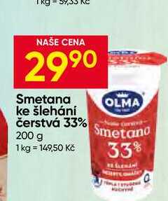 OLMA Smetana ke šlehání čerstvá 33% 200 g 