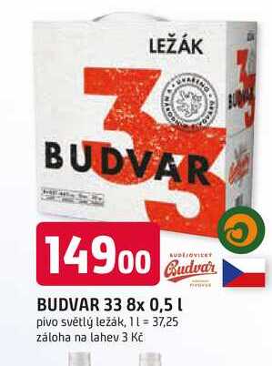 BUDVAR 33 8x 0,5l pivo světlý ležák