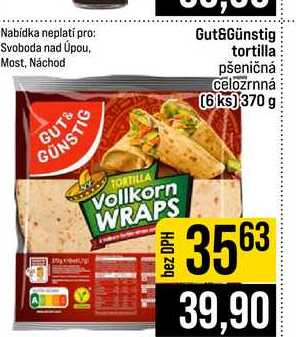 Gut&Günstig tortilla pšeničná celozrnná (6 ks) 370 g