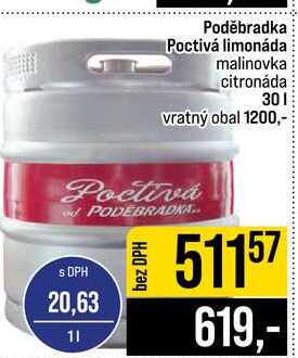 Poděbradka Poctivá limonáda malinovka citronáda 30l