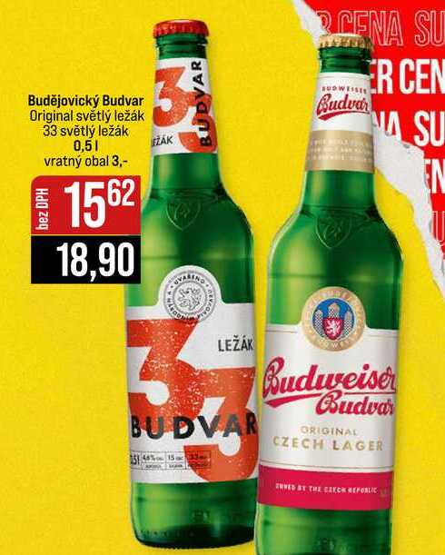 Budějovický Budvar Original světlý ležák 33 světlý ležák 0,5l