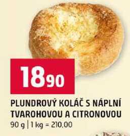 PLUNDROVÝ KOLÁČ S NÁPLNÍ TVAROHOVOU A CITRONOVOU 90 g