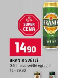BRANÍK SVĚTLÝ SVETLY 0,5l pivo světlé výčepní