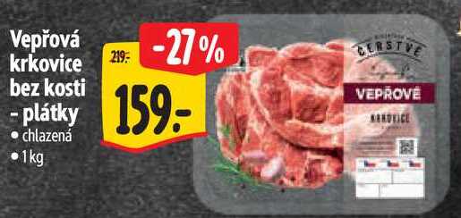 Vepřová krkovice bez kosti - plátky, 1 kg