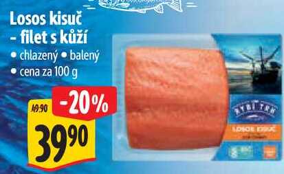Losos kisuč - filet s kůží, cena za 100 g
