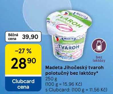 Madeta Jihočeský tvaroh polotučný bez laktózy, 250 g