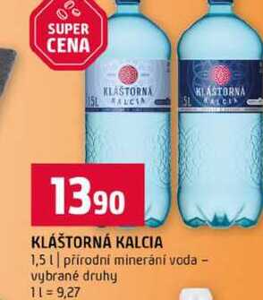 KLÁŠTORNÁ KALCIA 1,5l přírodní minerání voda vybrané druhy