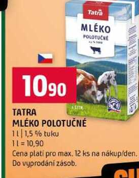 TATRA MLÉKO POLOTUČNÉ 1,5 % tuku 1l
