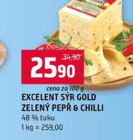 EXCELENT SÝR GOLD ZELENÝ PEPŘ & CHILLI 48 % tuku 100g