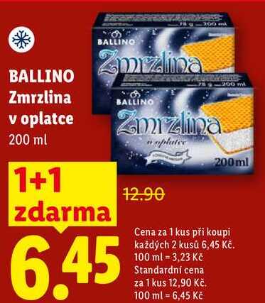 BALLINO Zmrzlina v oplatce, 200 ml 1+1 zdarma