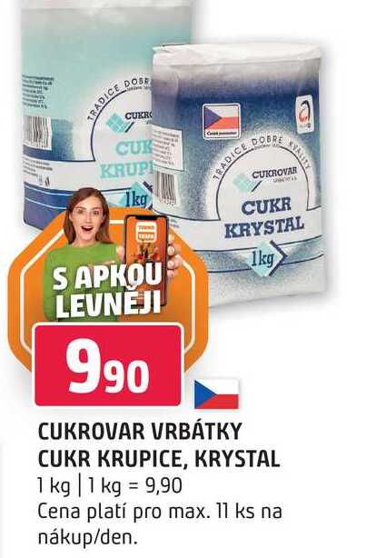 CUKROVAR VRBÁTKY CUKR KRUPICE, KRYSTAL 1 kg  v akci
