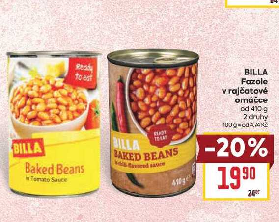 BILLA Fazole v rajčatové omáčce od 410 g
