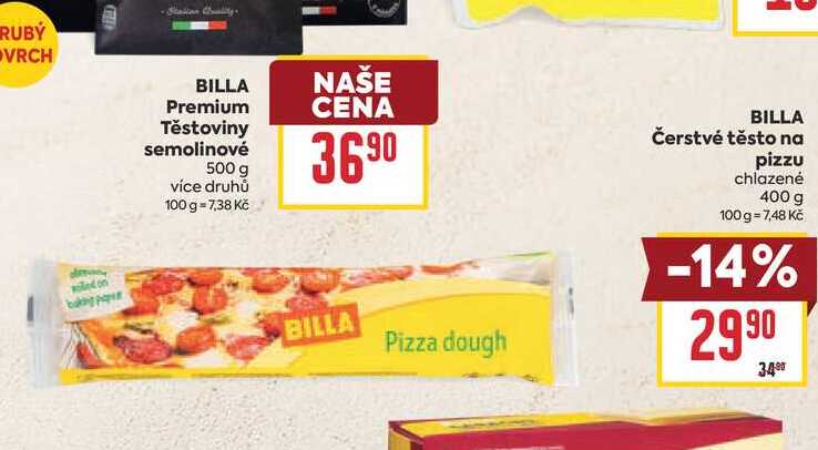 BILLA Čerstvé těsto na pizzu chlazené 400 g