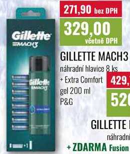 GILLETTE MACH3, náhradní hlavice 8 ks + Extra Comfort, gel 200 ml  