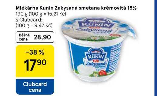 Mlékárna Kunín Zakysaná smetana krémovitá 15%, 190 g  