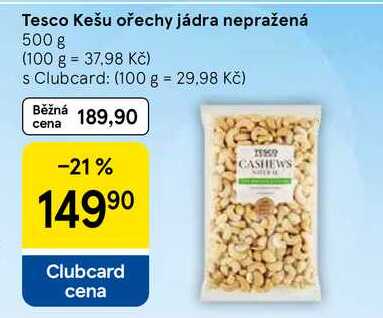 Tesco Kešu ořechy jádra nepražená, 500 g  