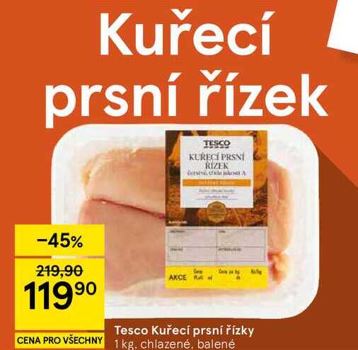 Tesco Kuřecí prsní řízky, 1 kg, chlazené