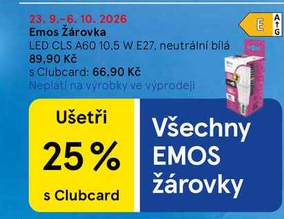 Emos Žárovka, LED CLS A60 10.5 W E27, neutrální bílá