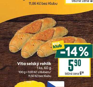 Vita selský rohlík 1 ks, 60 g 