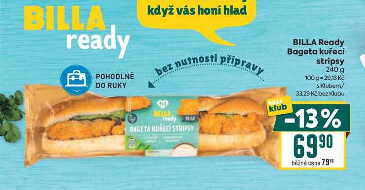 BILLA Ready Bageta kuřecí stripsy 240 g 