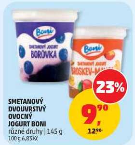 SMETANOVÝ DVOUVRSTVÝ OVOCNÝ JOGURT BONI různé druhy, 145 g
