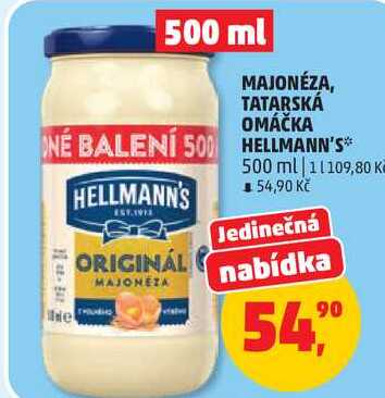 MAJONÉZA, TATARSKÁ OMÁČKA HELLMANN'S, 500 ml  