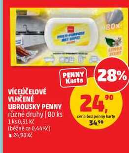 VÍCEÚČELOVÉ VLHČENÉ UBROUSKY PENNY různé druhy, 80 ks