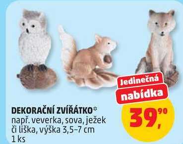 DEKORAČNÍ ZVÍŘÁTKO např. veverka, sova, ježek či liška, výška 3,5-7 cm, 1 ks