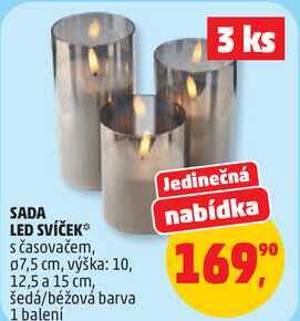 SADA LED SVÍČEK s časovačem, 07,5 cm, výška: 10, 12,5 a 15 cm, 1 balení