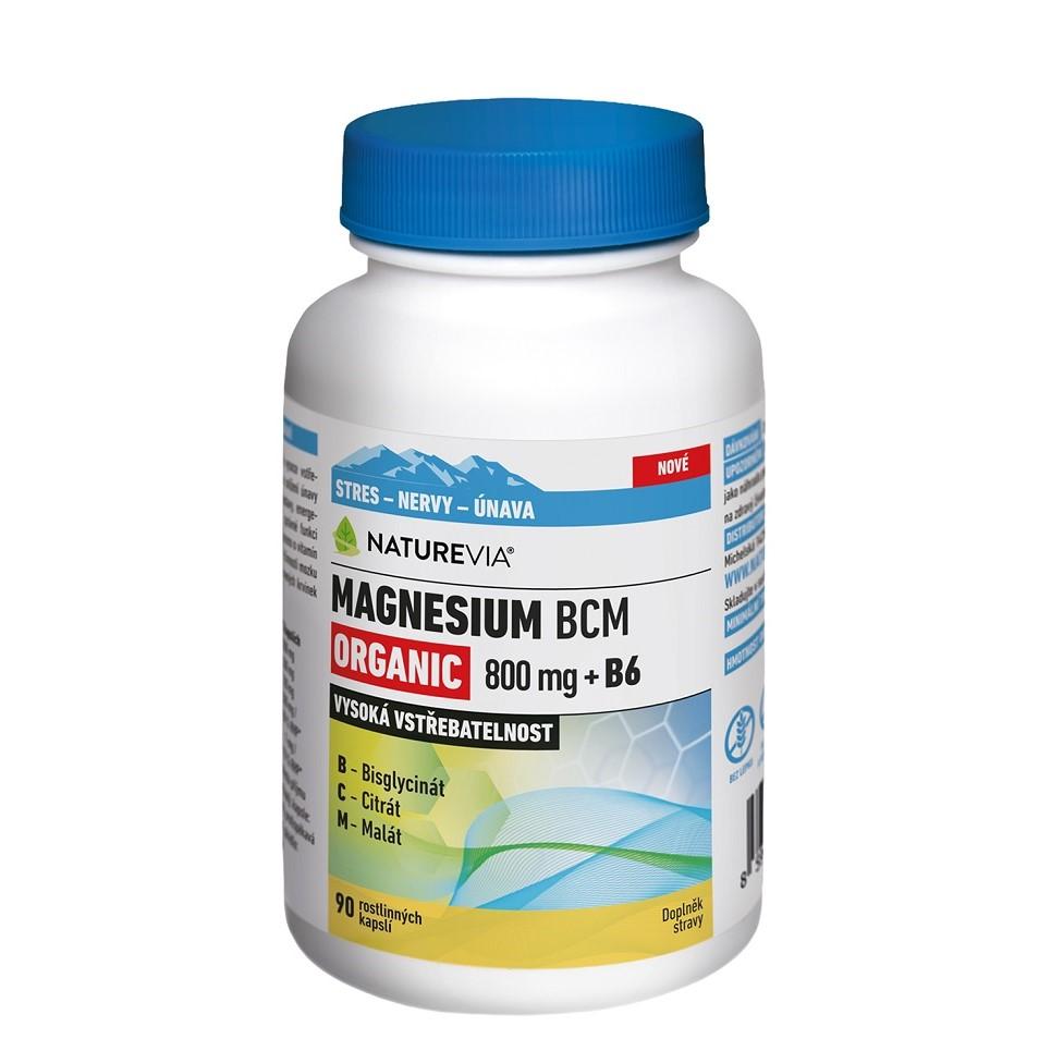 NatureVia Magnesium Organic BCM 800mg + B6 90 kapslí