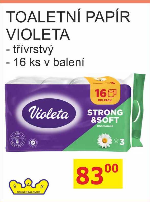 VIOLETA TOALETNÍ PAPÍR - třívrstvý, 16 ks