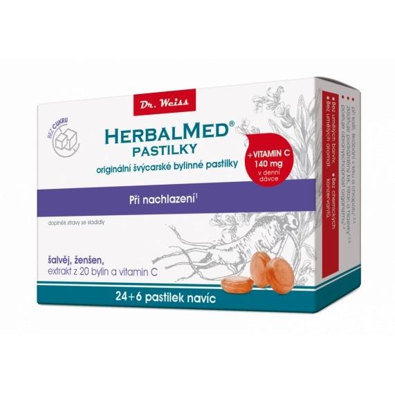 HerbalMed pastilky Dr.Weiss bez cukru šalvej ženšen vitamin C 24+6 ks