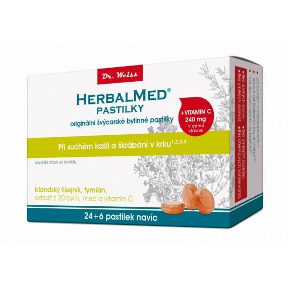 Dr. Weiss HerbalMed Islandský lišejník + tymián + med + vitamin C 24+6 pastilek
