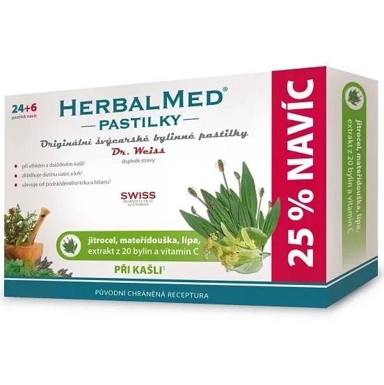 HerbalMed pastilky Dr.Weiss Jitrocel + mateřídouška + lípa + vitamin C 24+6