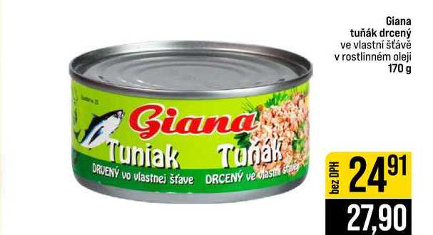 Giana tuňák drcený ve vlastní šťávě v rostlinném oleji 170 g