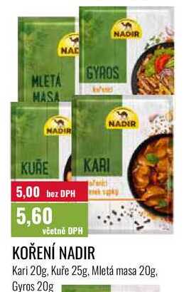 KOŘENÍ NADIR, Kari 20g, Kuře 25g, Mletá masa 20g, Gyros 20g