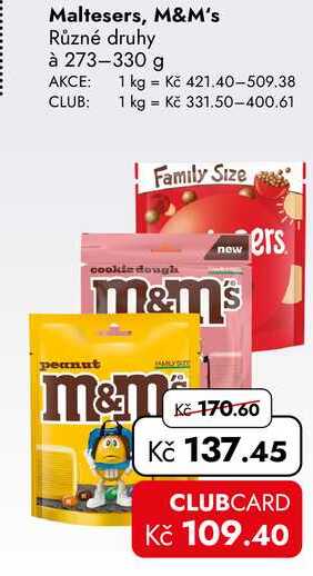 Maltesers, M&M's Různé druhy à 273-330 g  