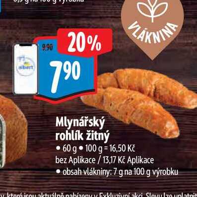 Mlynářský rohlík žitný 60 g