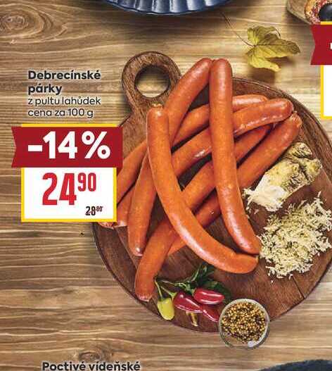 Debrecínské párky z pultu lahůdek cena za 100 g