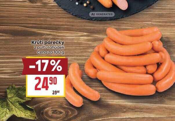 Krůtí párečky z pultu lahůdek cena za 100 g