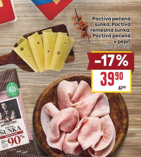 Poctivá pečená šunka, Poctivá řemeslná šunka, Poctivá pečeně v pepři 100 g