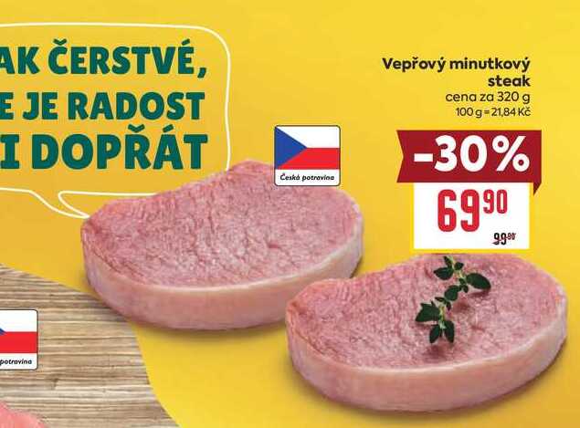 Vepřový minutkový steak cena za 320 g
