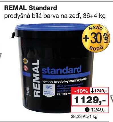 REMAL Standard prodyšná bílá barva na zeď, 36+4 kg 