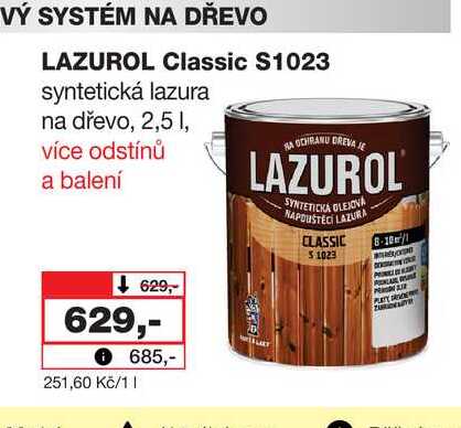 LAZUROL Classic S1023 syntetická lazura na dřevo, 2,5l